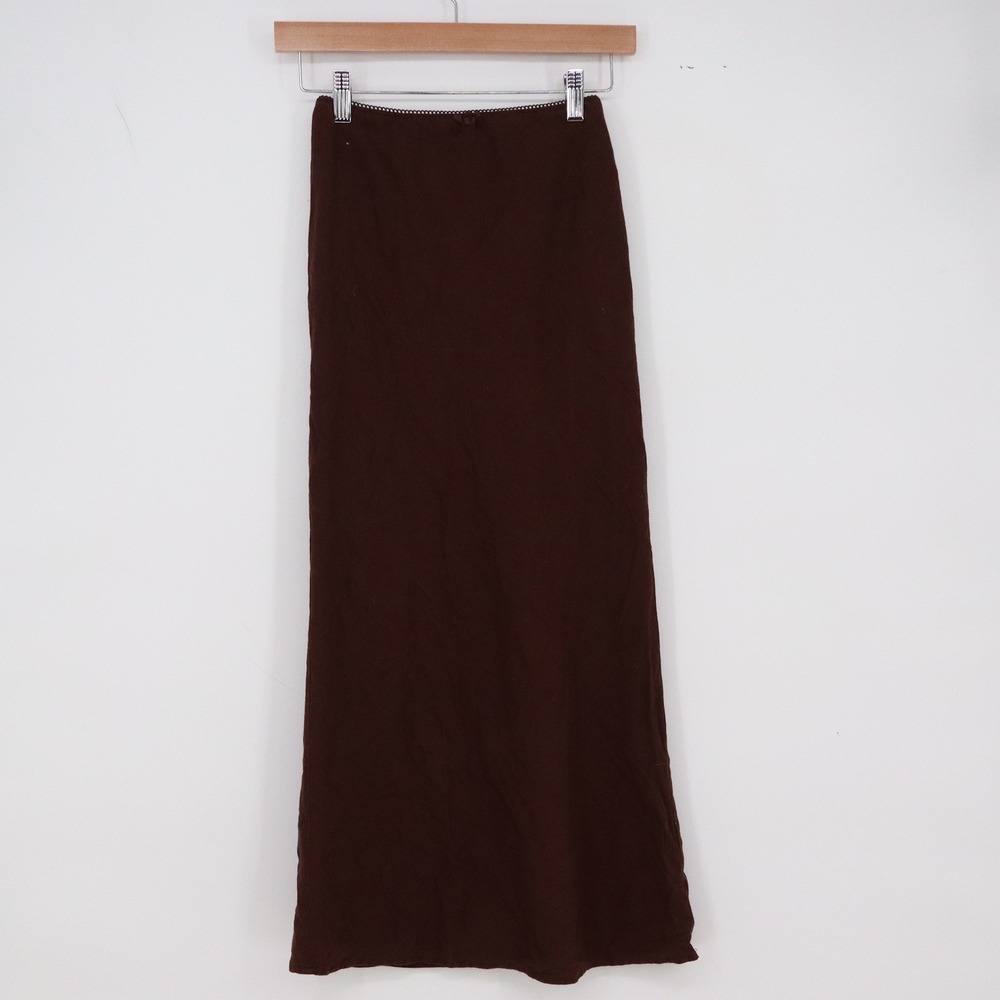 Wild Fable Linen Maxi Skirt Womens XXS Brown Minimalist Side Zip Excellent